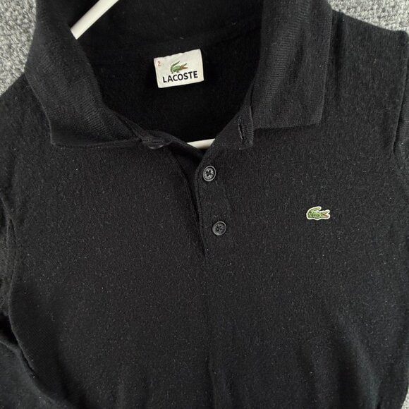 Lacoste Sweater Men Wool Size 2 Black Collared Preppy Knit Pullover Adult Logo - Picture 2 of 16